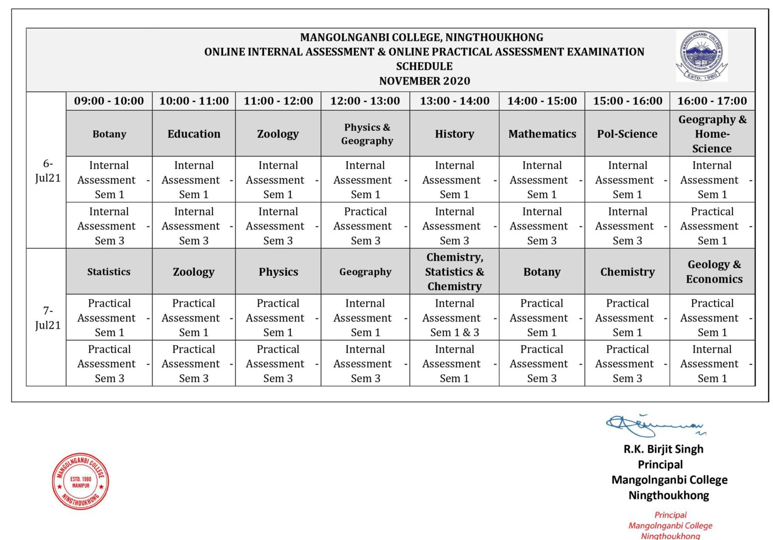 Online Internal Assessment & Practical Assessment Examination Schedule ...